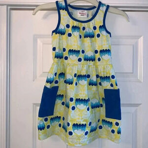 Hanna Andersson Dress 110cm US 5-6 Blue Yellow Dutch Tulips Sleeveless Sundress